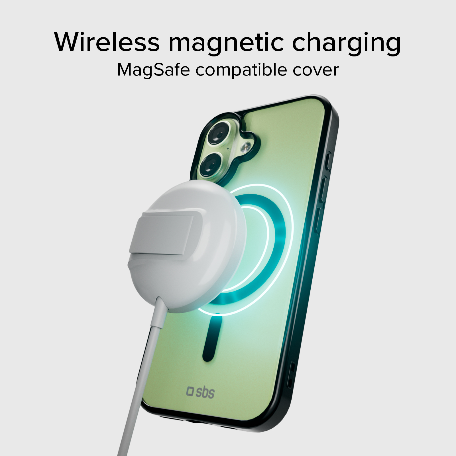 Zielony iPhone z ładowarką MagSafe ładujący się bezprzewodowo.