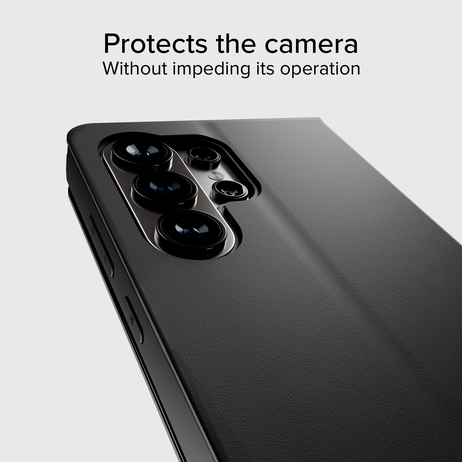 Custodia nera per telefono con ritaglio fotocamera, protegge il modulo.