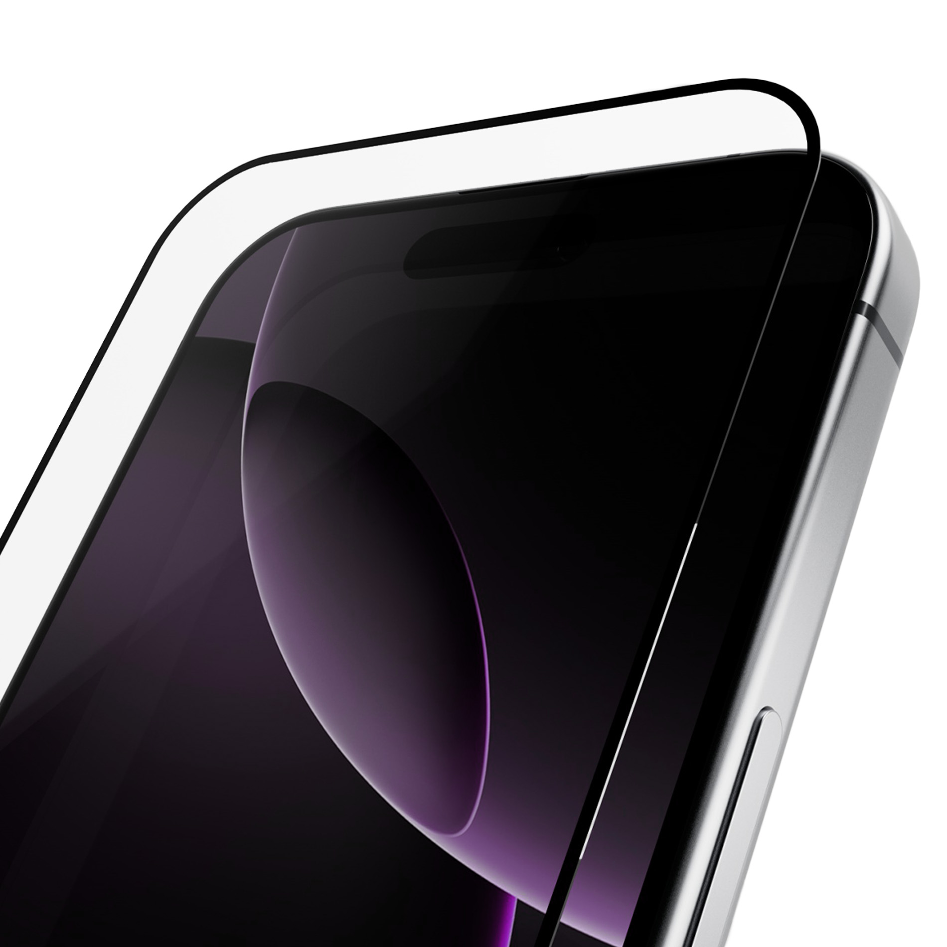 Una protezione dello schermo su uno smartphone con bordo argentato e schermo scuro.