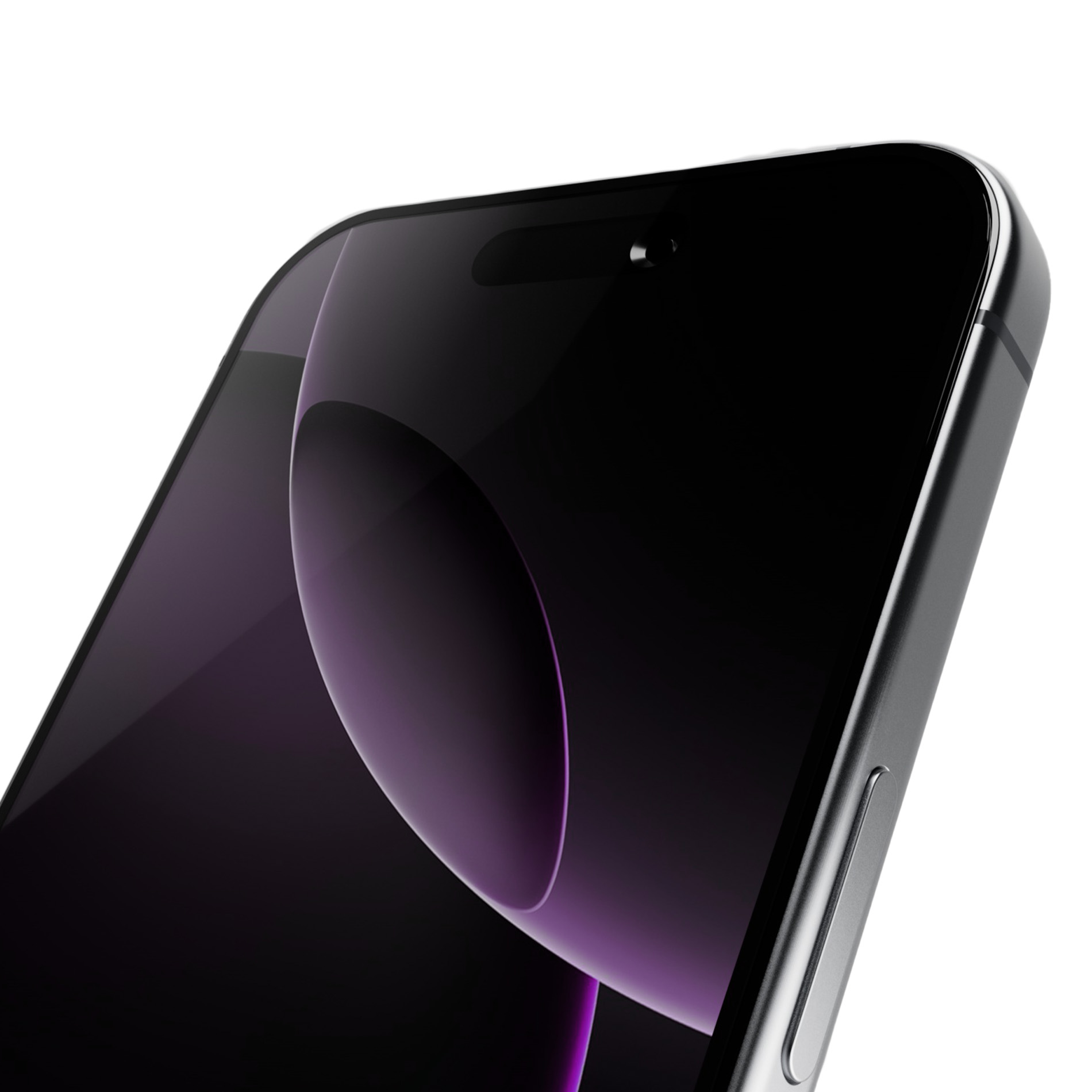 Smartphone grigio con sfumatura viola e nera sullo schermo.