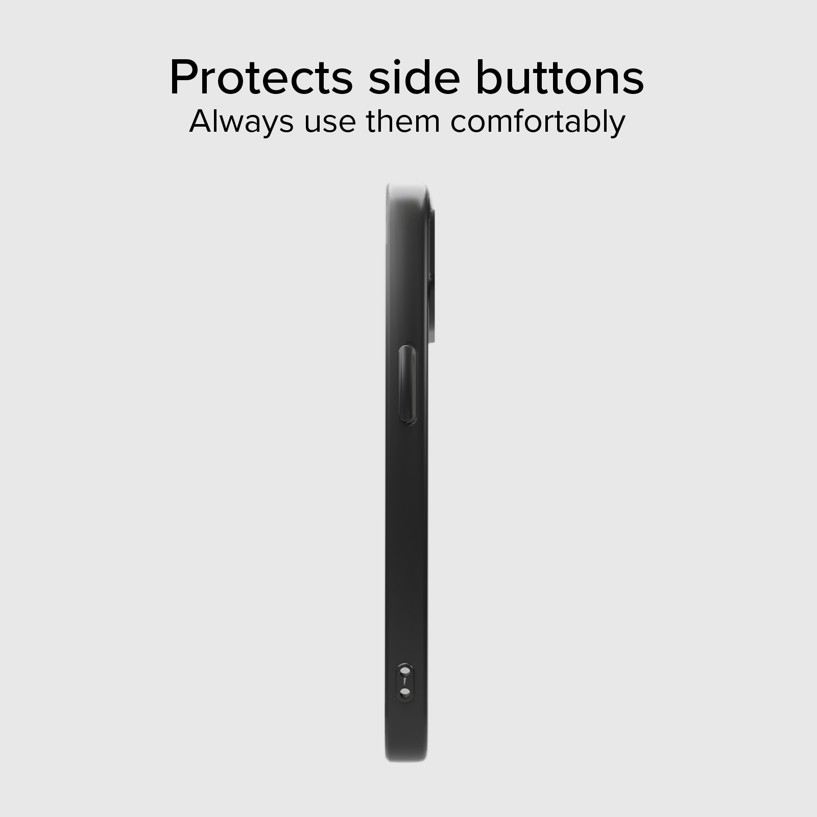 Cover nera per telefono di profilo, protegge i tasti laterali.