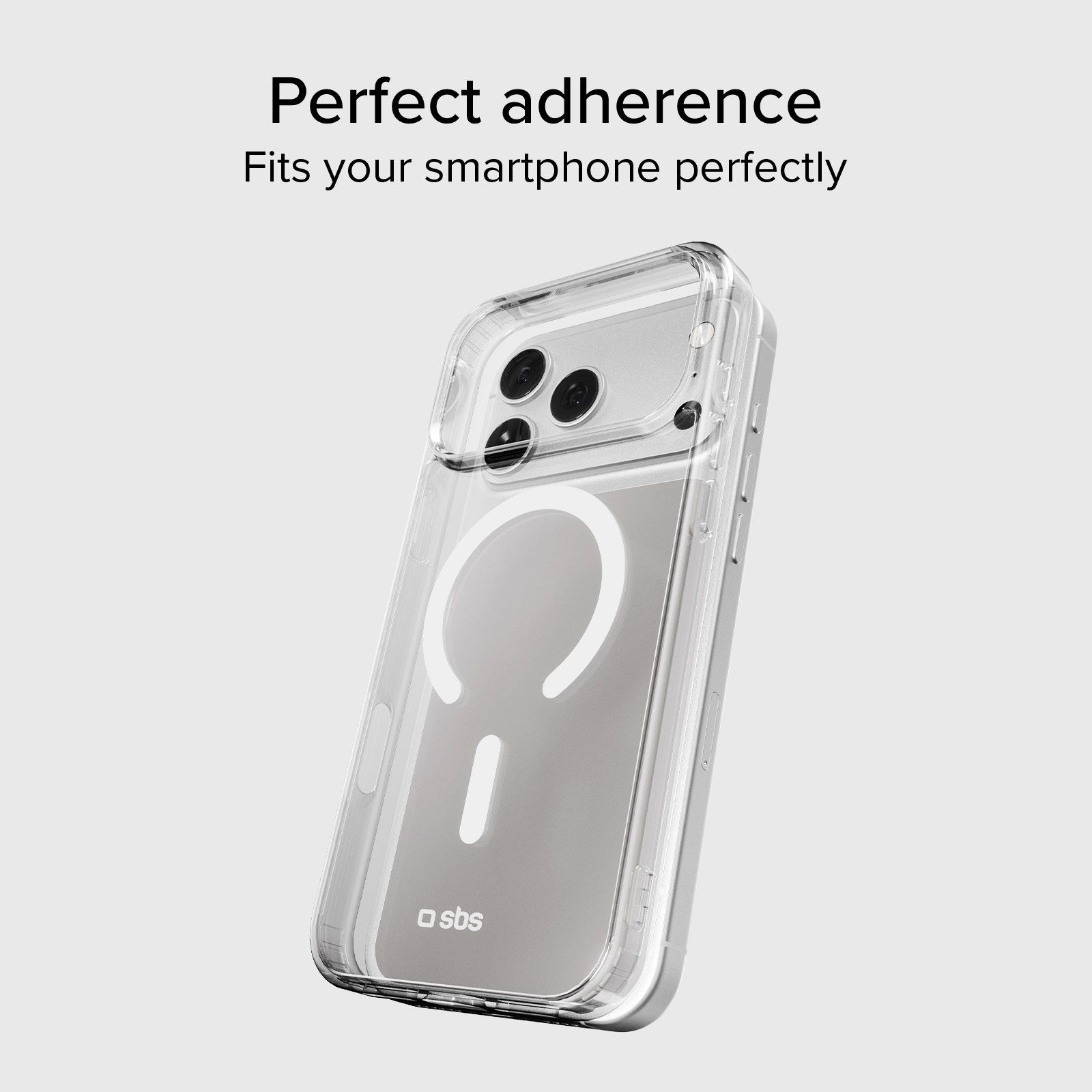 Przezroczyste etui na smartfon z trzema aparatami i pierścieniem magnetycznym.