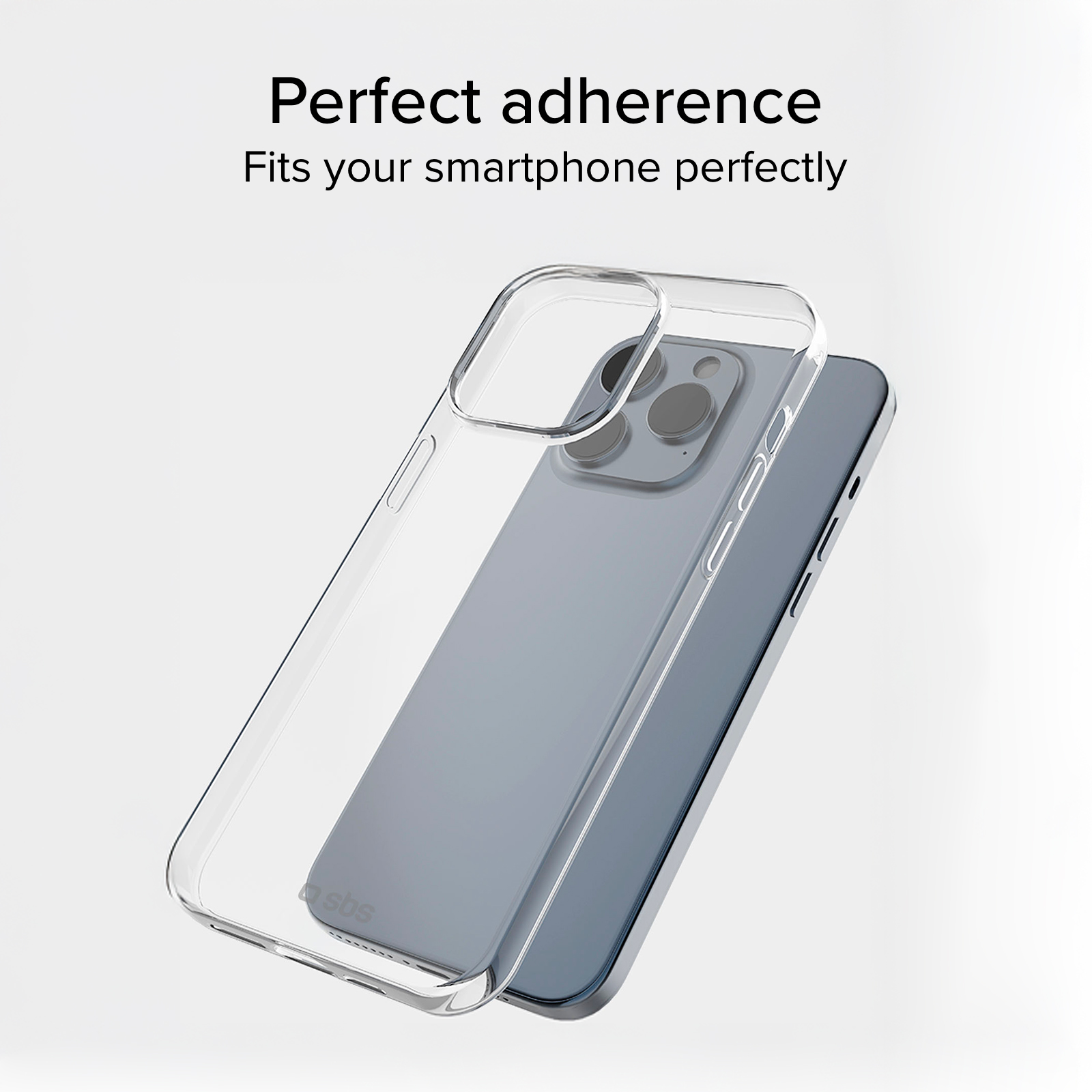 Una cover trasparente è posizionata su uno smartphone grigio.