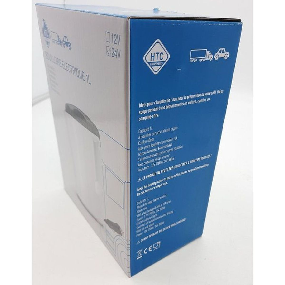 Verpackung eines elektrischen Wasserkochers mit 1L Kapazität, 12V/24V.