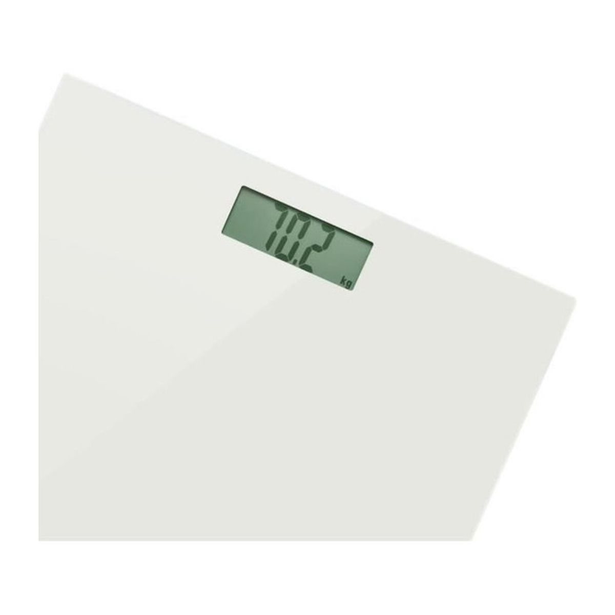 Eine weiße Digitalwaage zeigt 70,2 kg an.