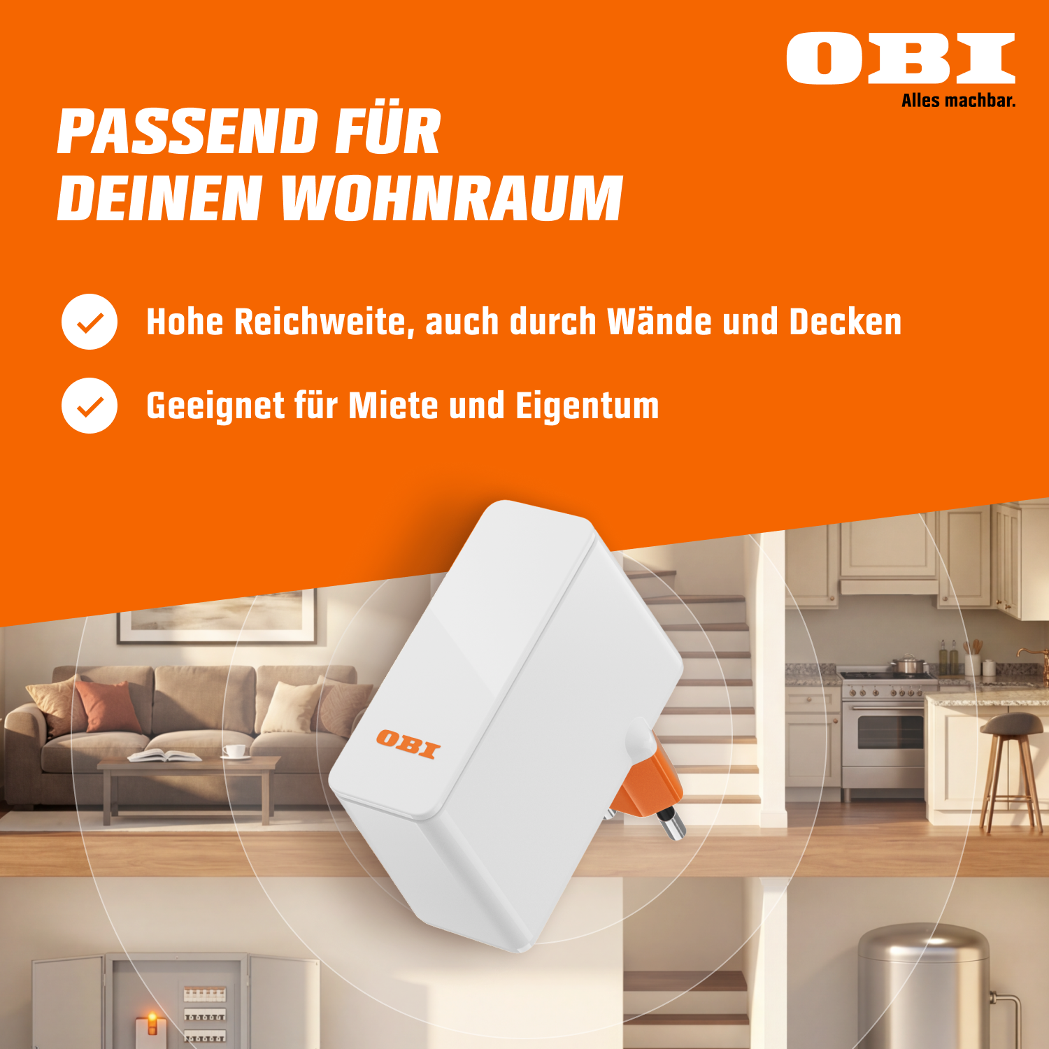 OBI Gerät für Wohnräume: Hohe Reichweite, für Miete/Eigentum.