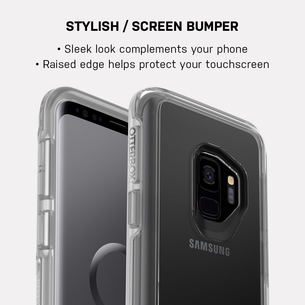 Due custodie trasparenti Otterbox su telefoni Samsung. Una mostra il fronte, l'altra il retro.