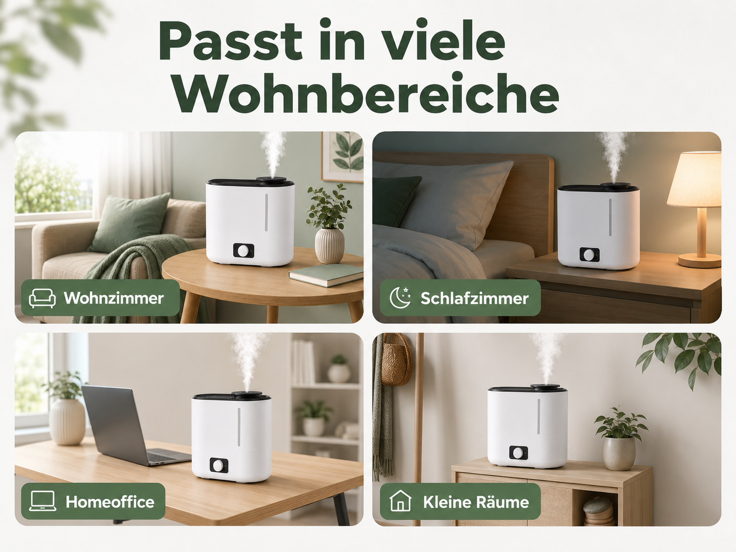 Luftbefeuchter in Wohnzimmer, Schlafzimmer, Homeoffice und kleinen Räumen.