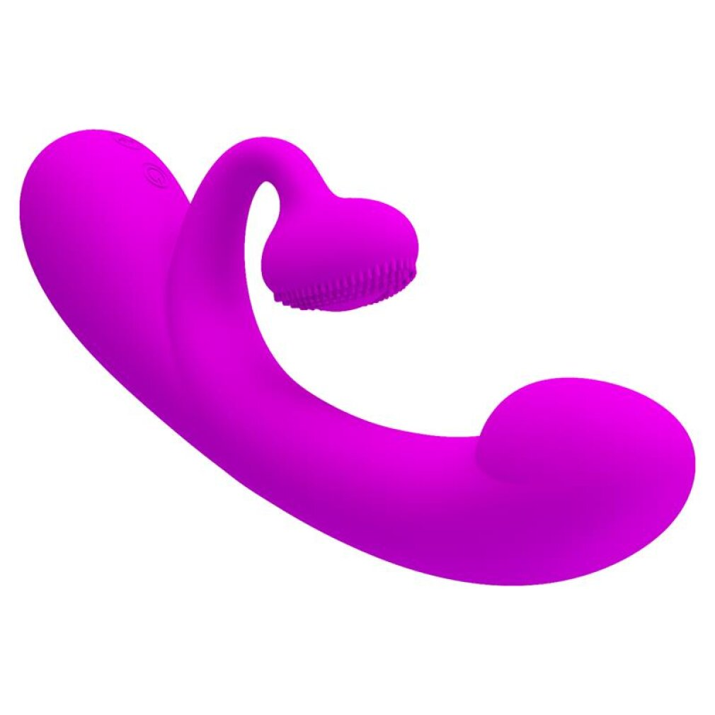 Lila Vibrator mit gebogener Form und Bürstenkopf.