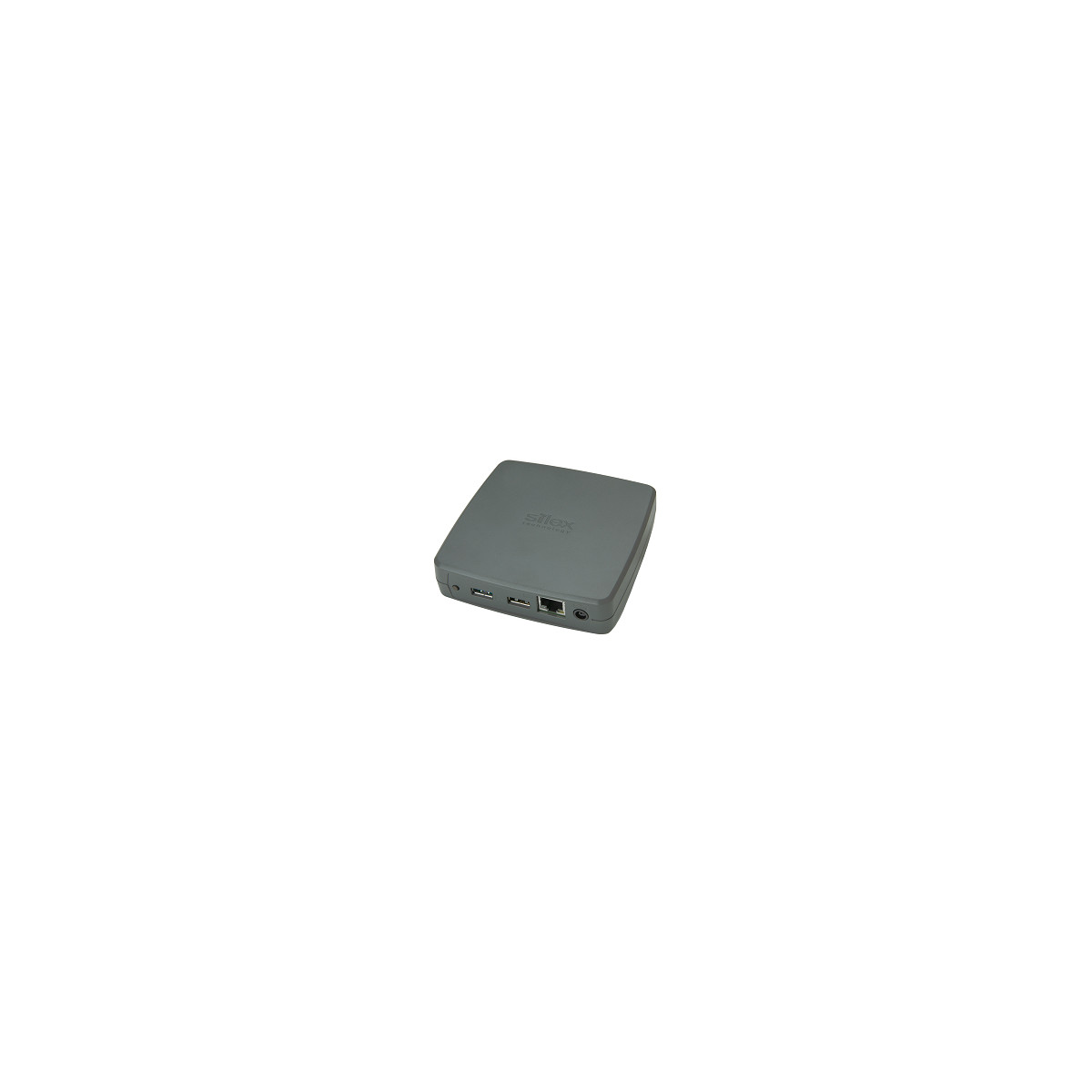 Graues Silex-Gerät mit USB- und Ethernet-Anschlüssen, auf weißem Hintergrund.