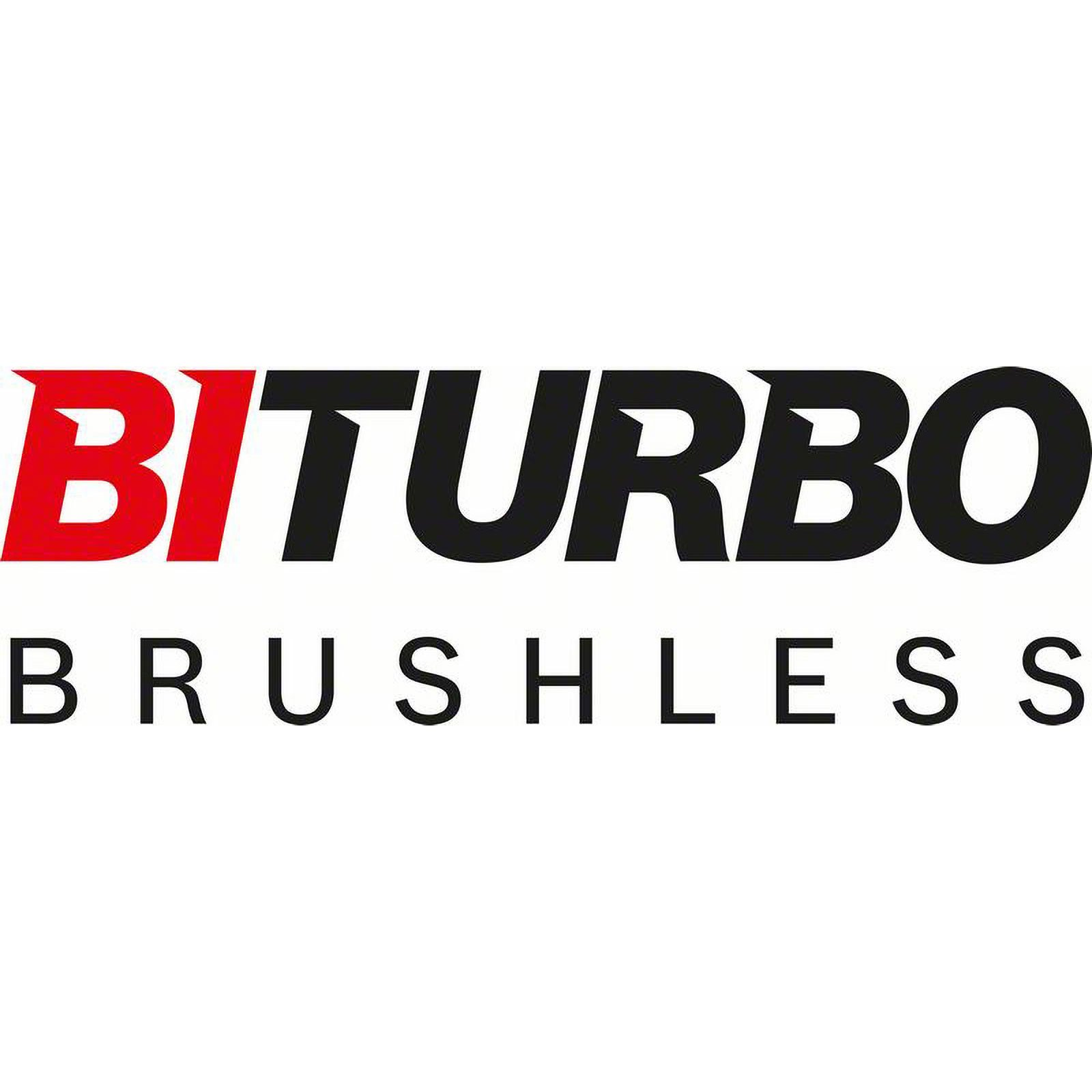 BITURBO BRUSHLESS Schriftzug auf weißem Hintergrund.