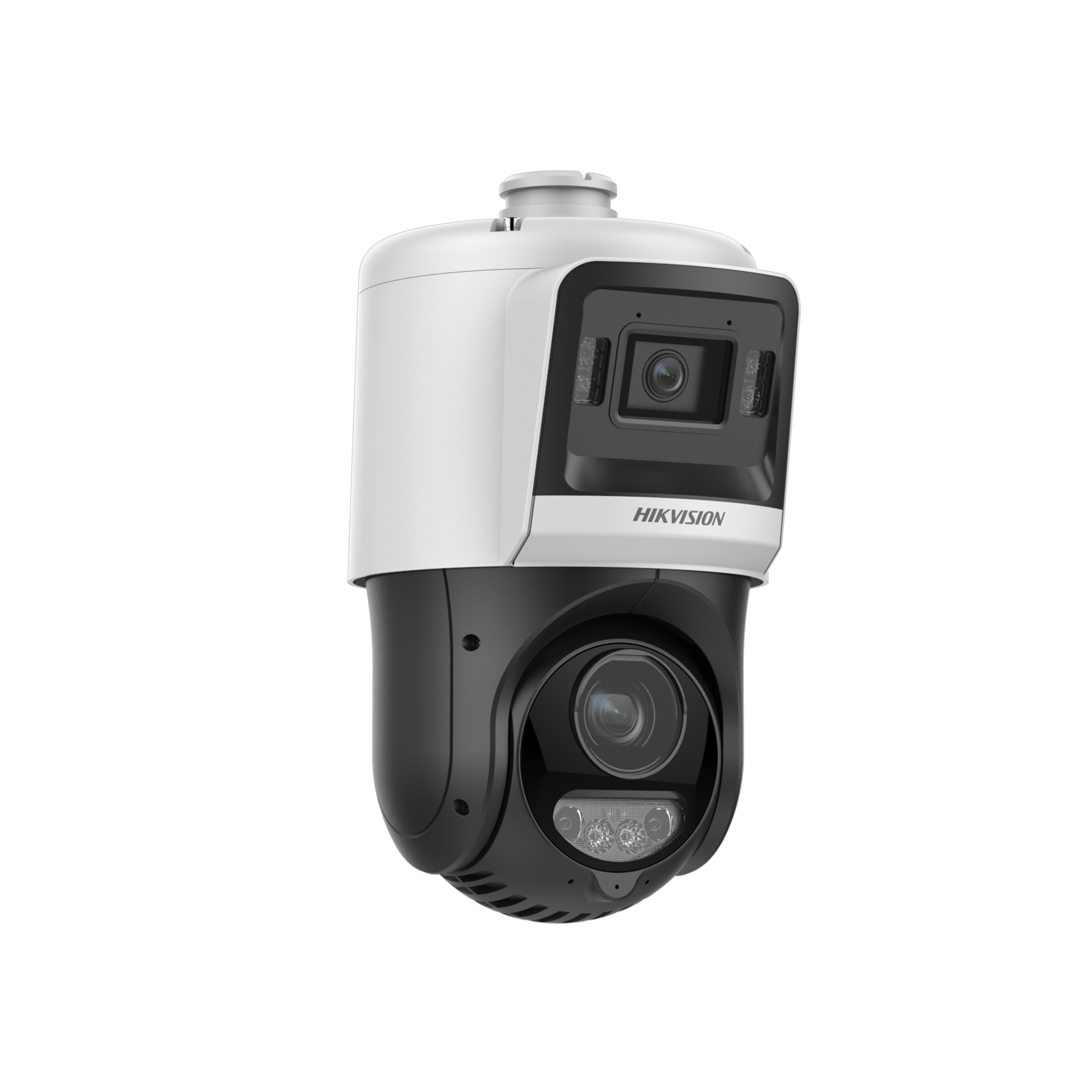 HIKVISION logolu beyaz ve siyah güvenlik kamerası.