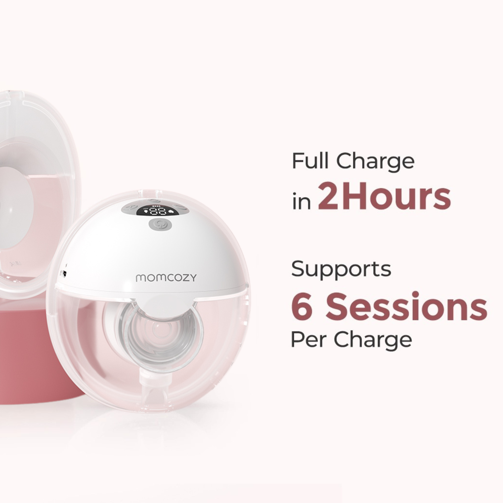 Momcozy Milchpumpe: 2 Std Vollladung, 6 Sitzungen pro Ladung.