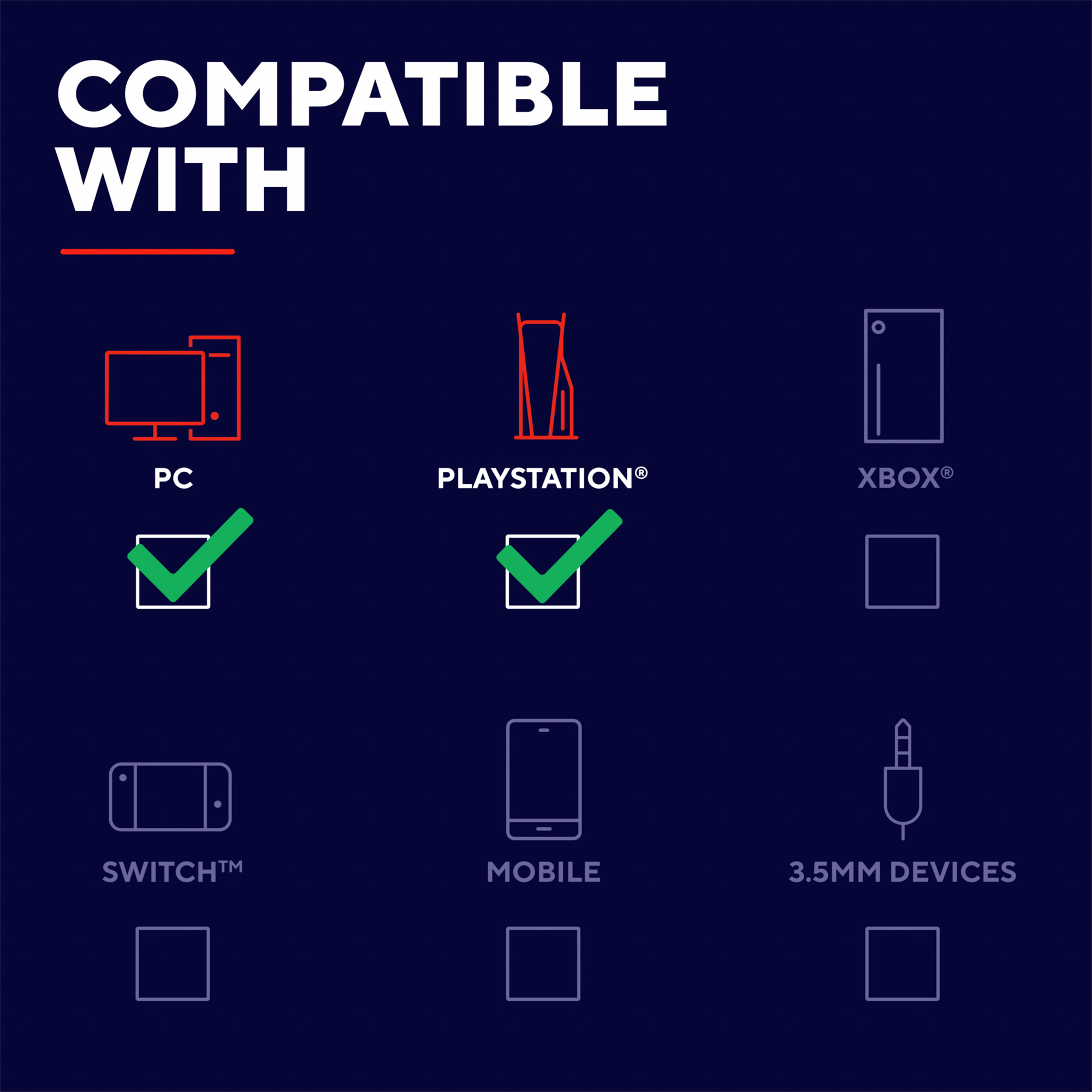 Compatible avec PC, PlayStation, Xbox, Switch, Mobile et appareils 3,5 mm.