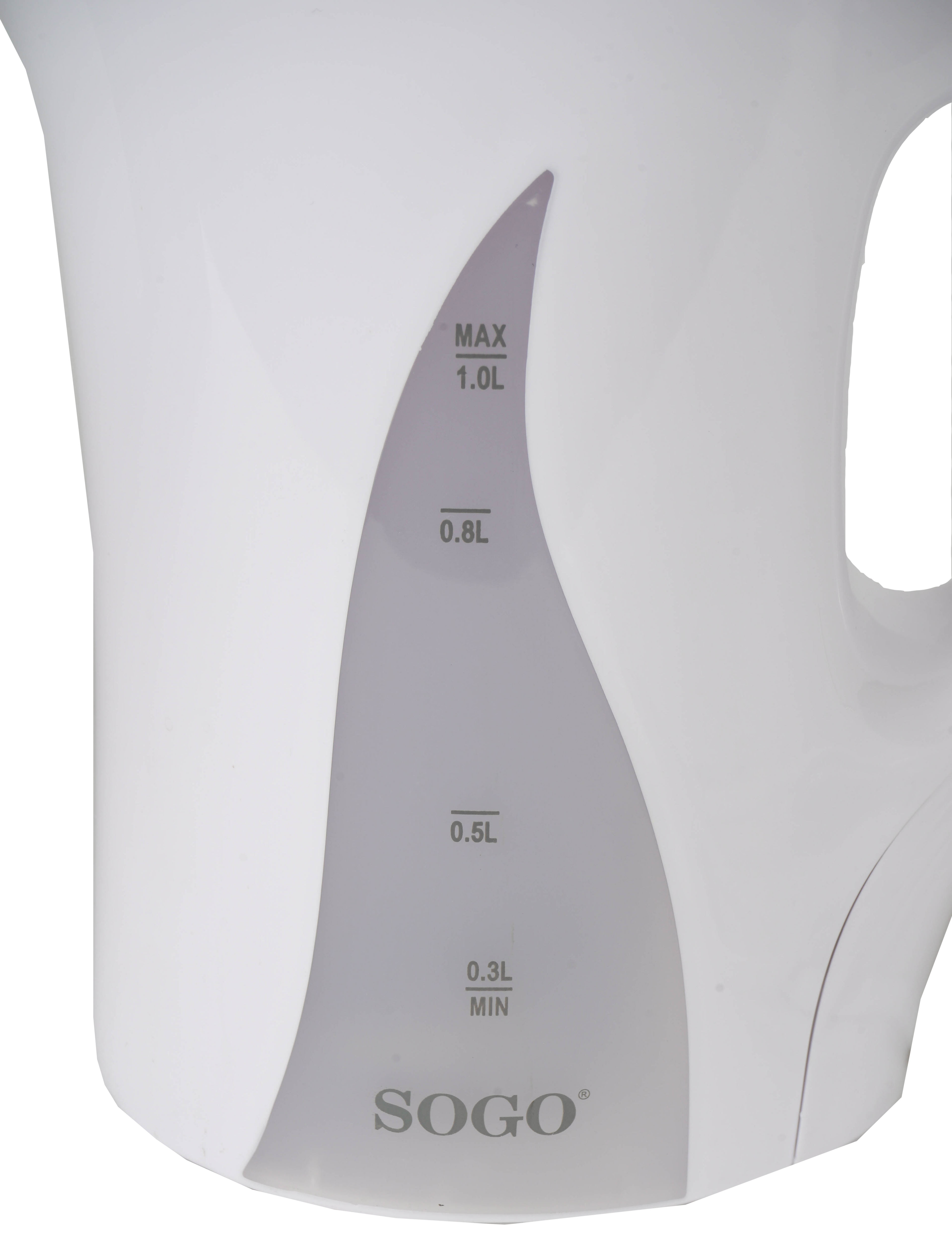 Bollitore bianco con indicatore livello acqua da 0,3L a 1,0L.