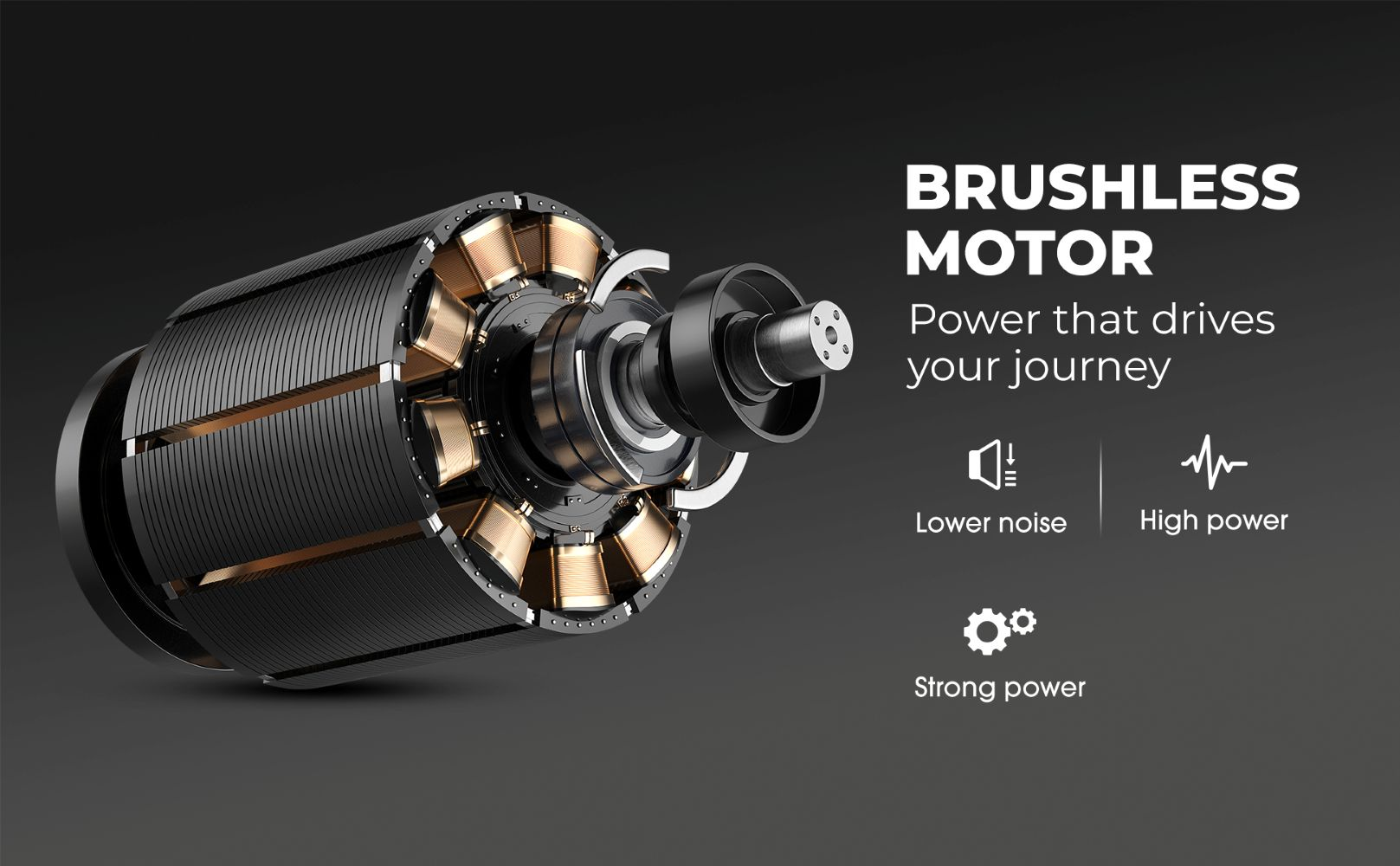 Un motore brushless con bobine nere e dorate, che offre potenza per il tuo viaggio.