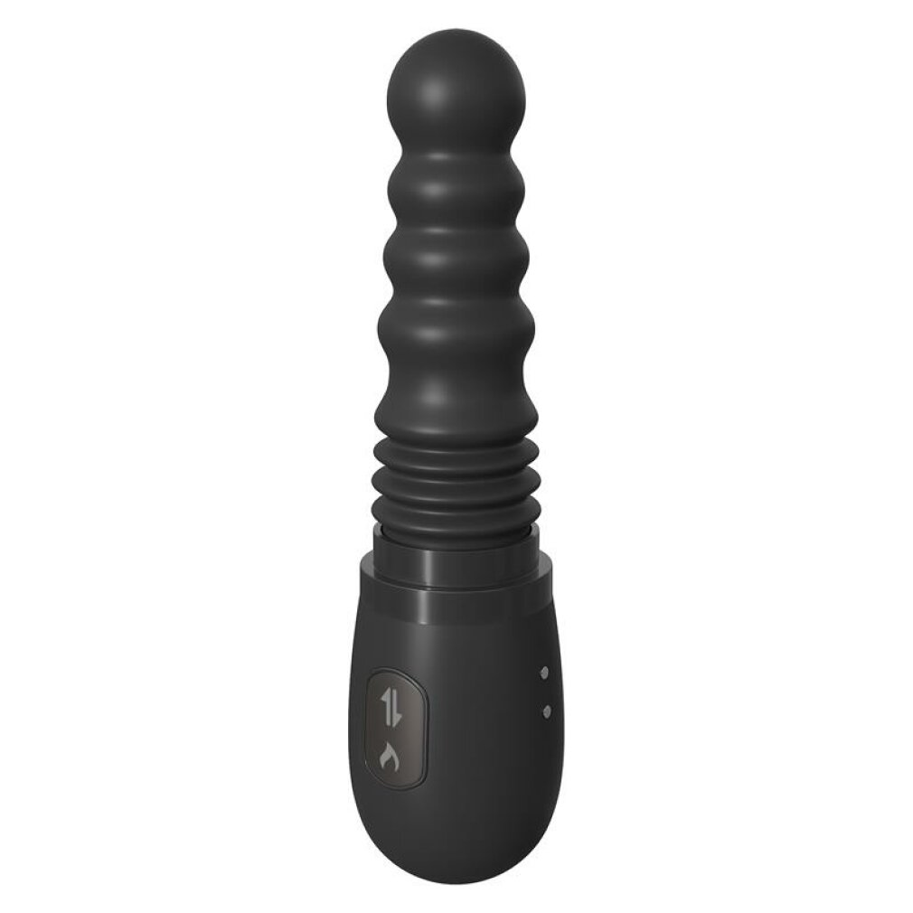 Ein schwarzer Vibrator mit geripptem Schaft und Griff.