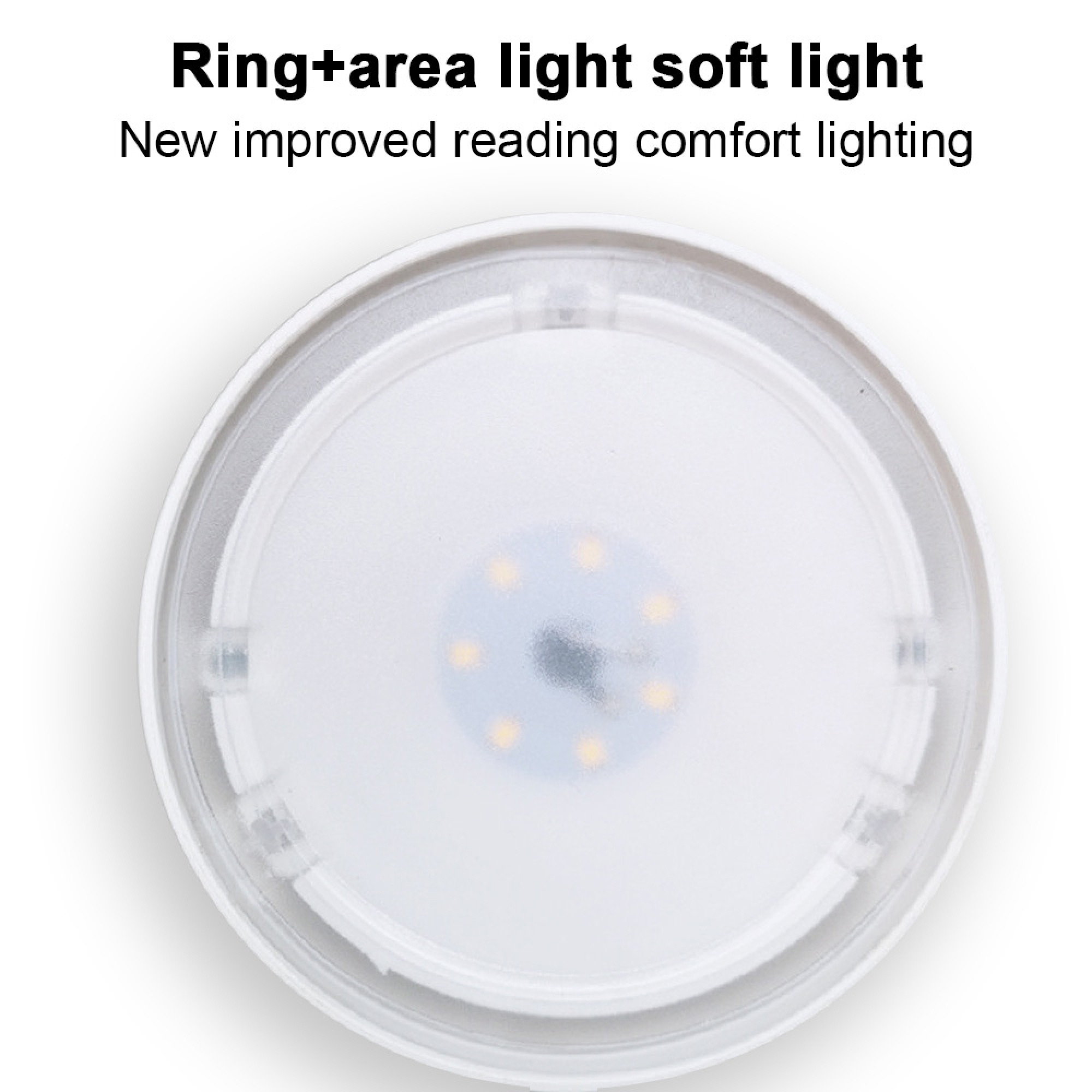 Ein runder, weißer Lampenring mit sechs gelben LEDs in der Mitte.