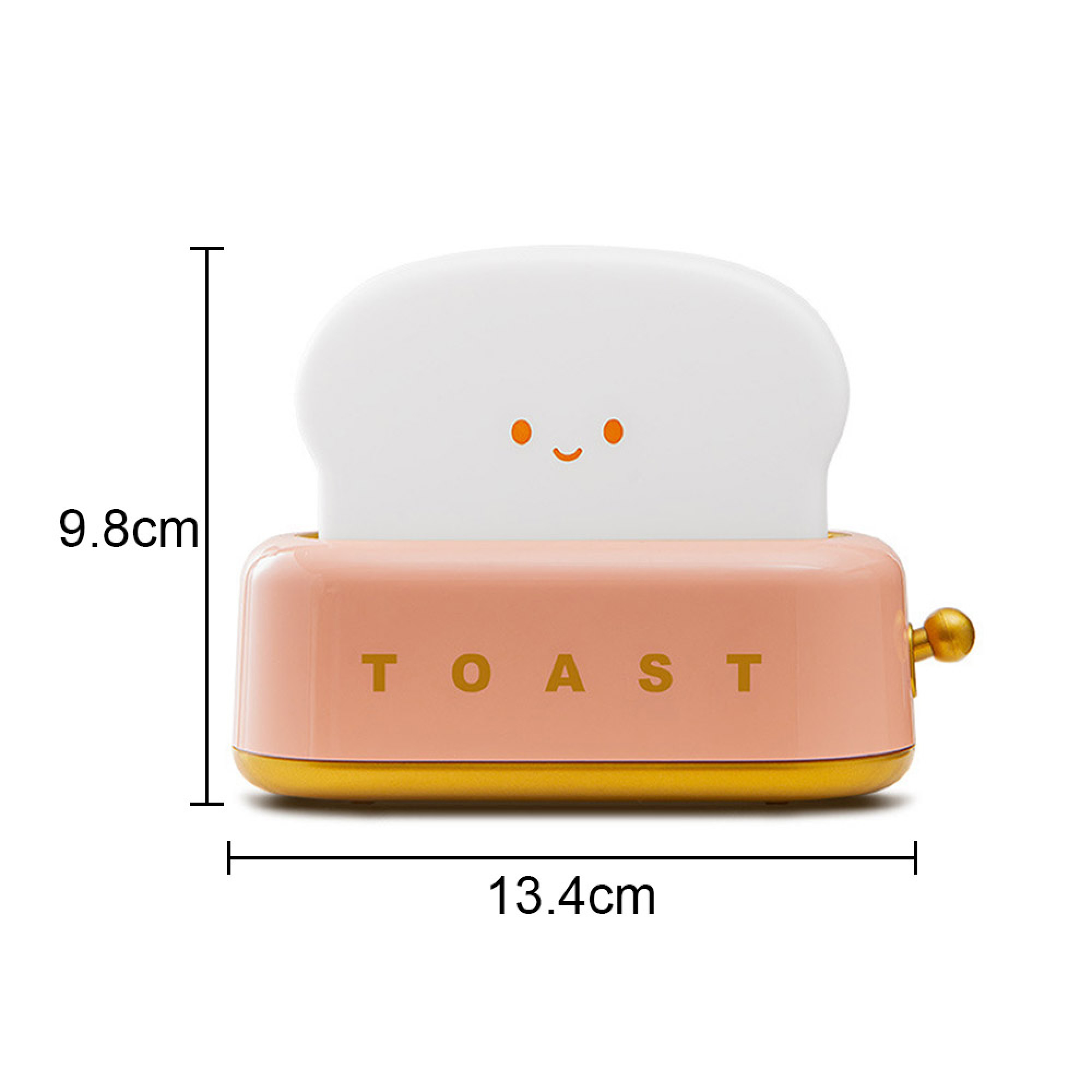Ein rosa Toaster mit einem weißen, lächelnden Gesicht und der Aufschrift 'TOAST'.