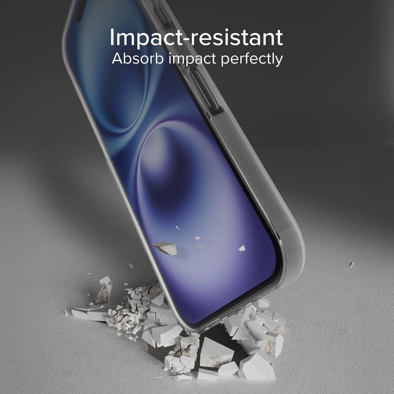 Un teléfono en una funda cae, destrozando el suelo.