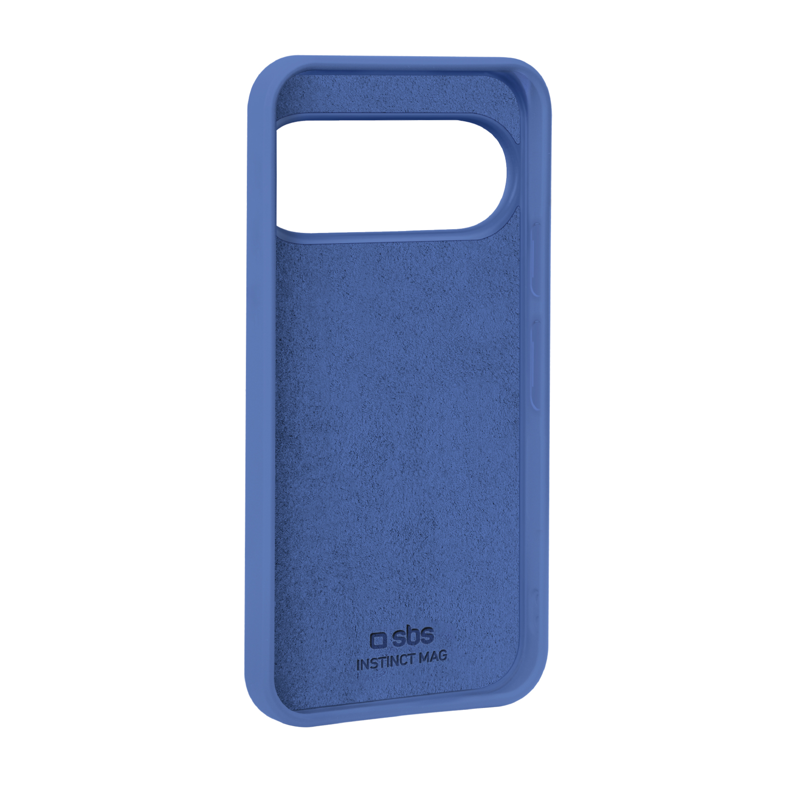 Funda azul para teléfono con interior texturizado y logo SBS.