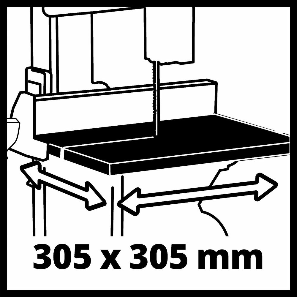 Bandsäge mit Tisch und Sägeblatt, 305 x 305 mm.