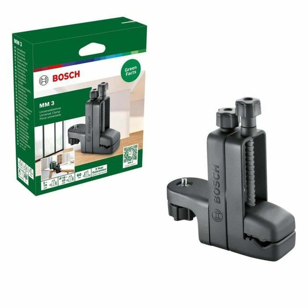 Bosch MM 3 Universal Clamp und Verpackung.