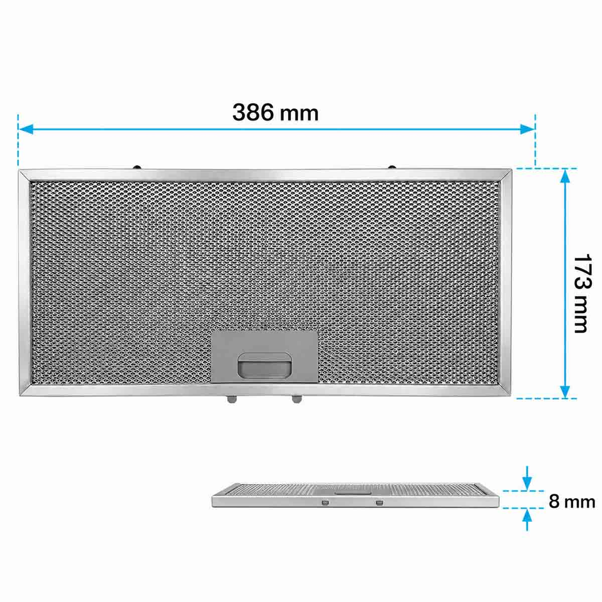 Metallfilter für Dunstabzugshaube, 386x173x8 mm, mit Griff.
