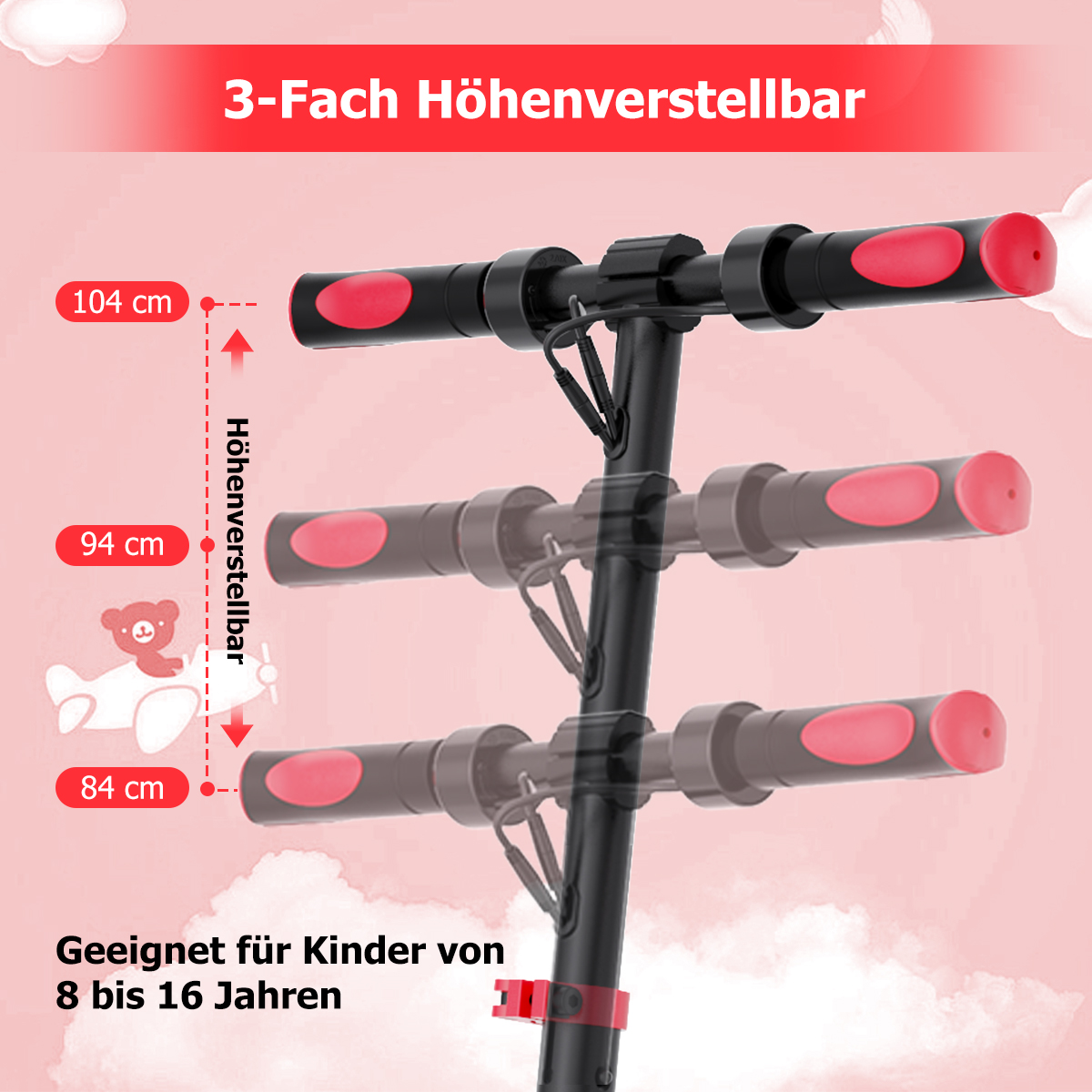 Dreifach höhenverstellbarer Roller für Kinder von 8-16 Jahren.