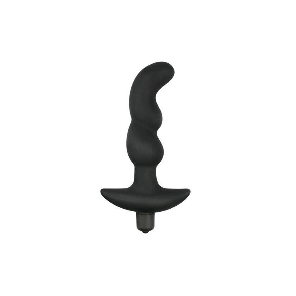 Ein schwarzer, verdrehter Plug mit breiter Basis und einer Kappe an der Spitze.
