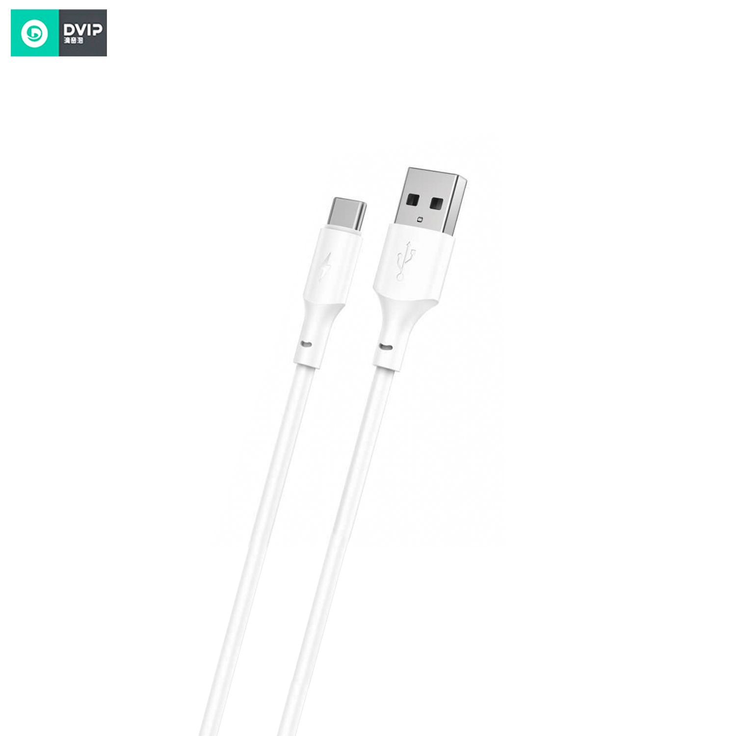 Her iki konektörü de odaklanmış beyaz USB-A - USB-C kablosu.