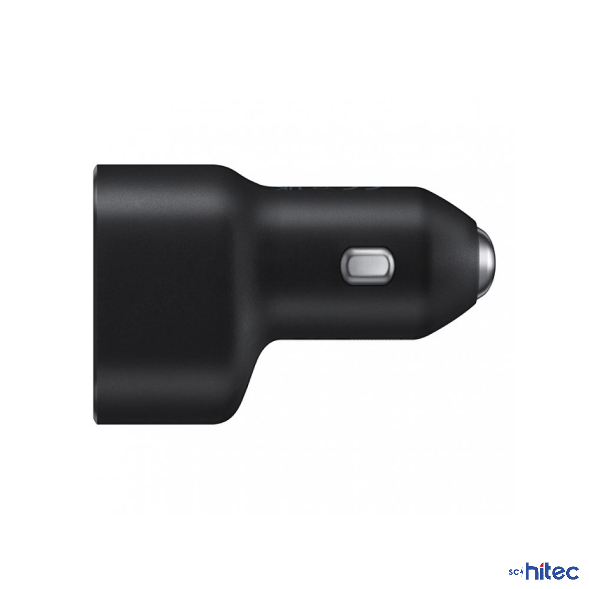 Gümüş düğmeli ve metal uçlu siyah araç USB adaptörü.