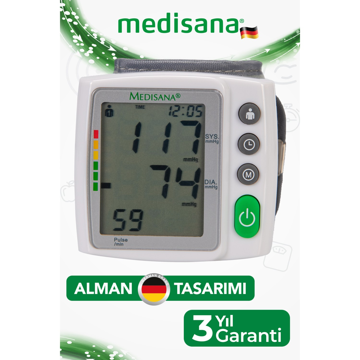 Medisana tansiyon aleti dijital ekranlı ve manşetli.