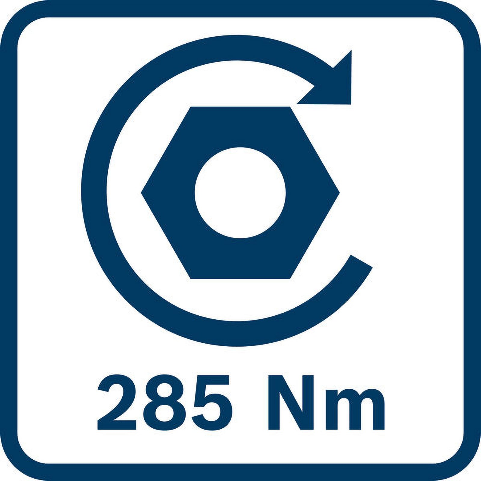 Symbol eines Schraubenkopfes mit Pfeil und 285 Nm.