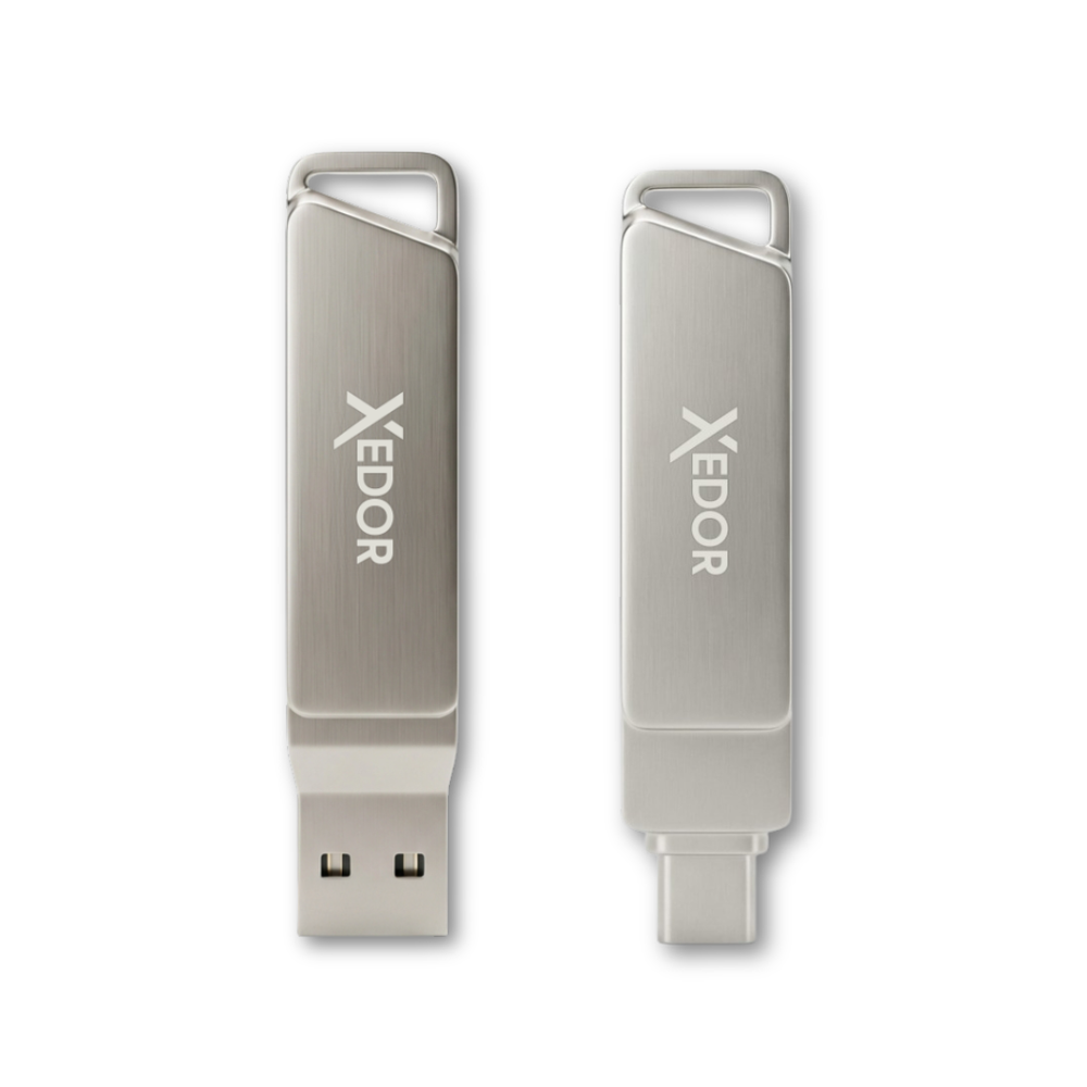Two silver USB drives with the 'XEDOR' logo on a white background.