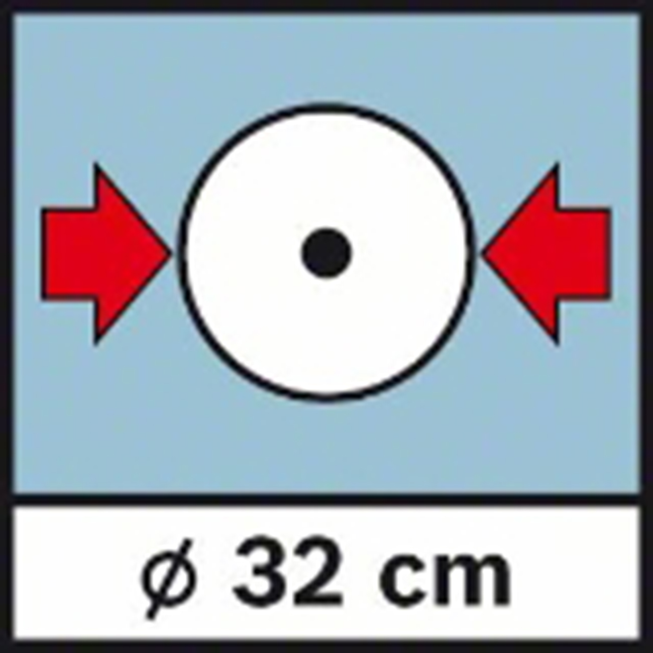 Kreissymbol mit Pfeilen nach innen, Durchmesser 32 cm.