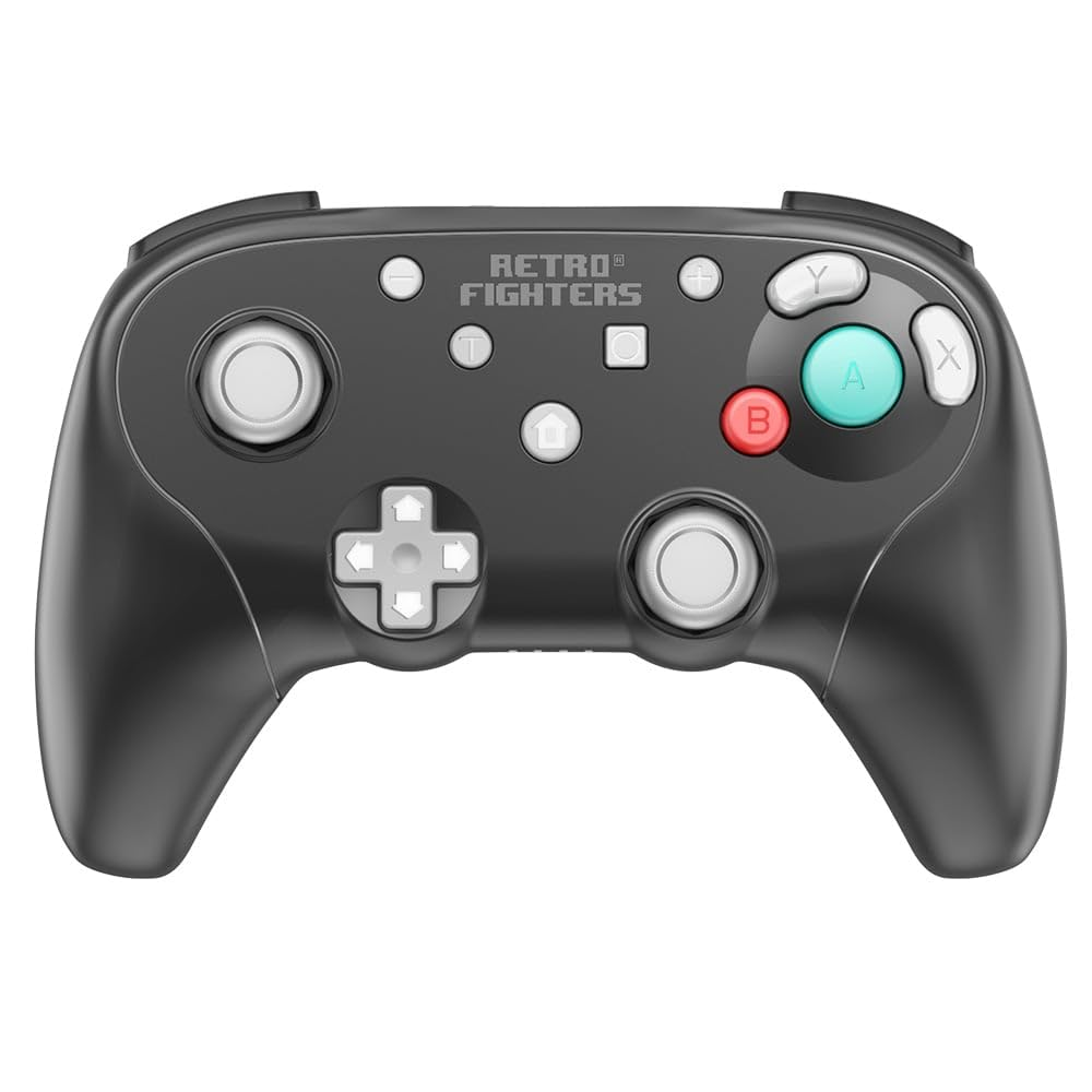 Czarny kontroler do gier Retro Fighters z przyciskami i joystickami.