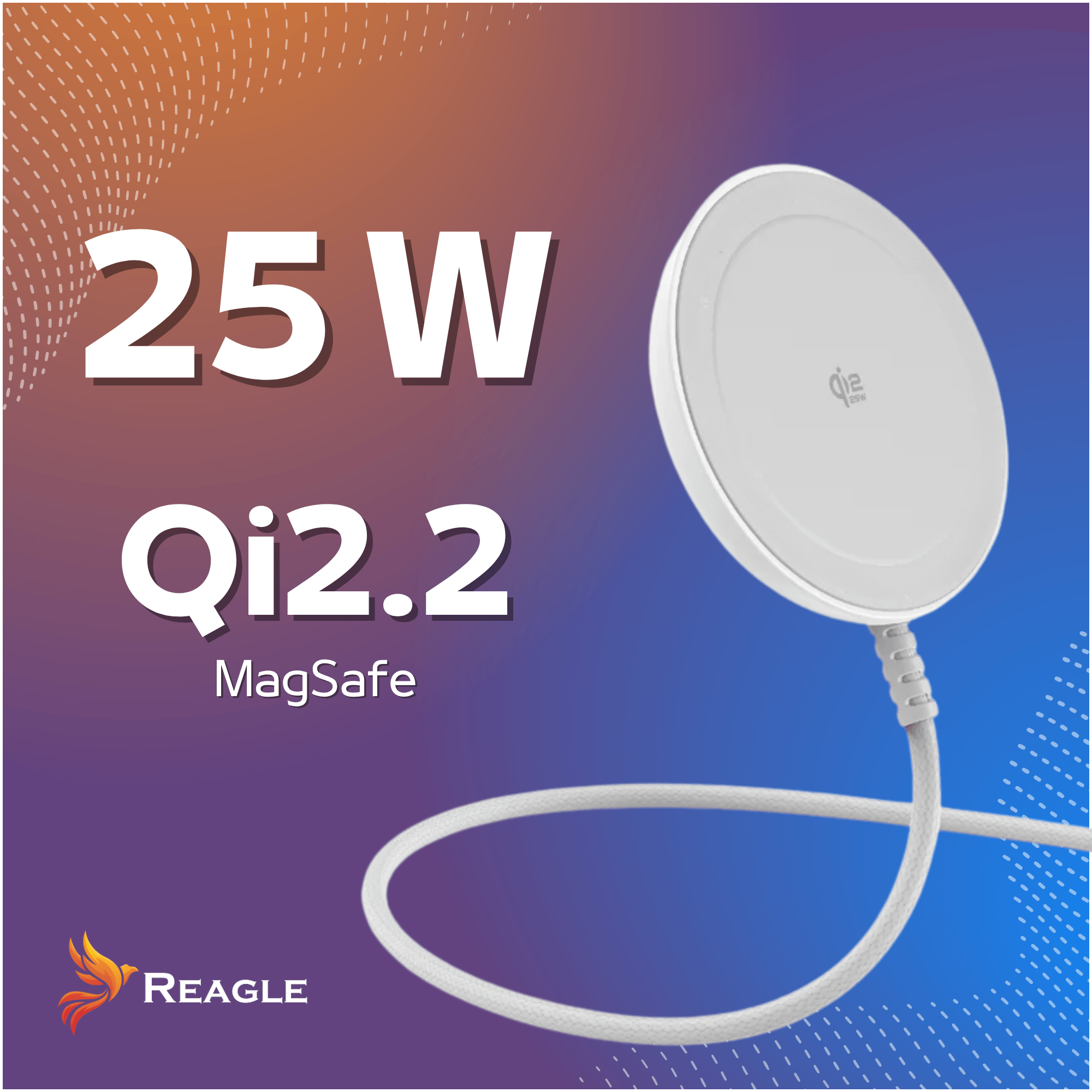 Weiße Qi2.2 MagSafe Ladestation mit Kabel, 25W.