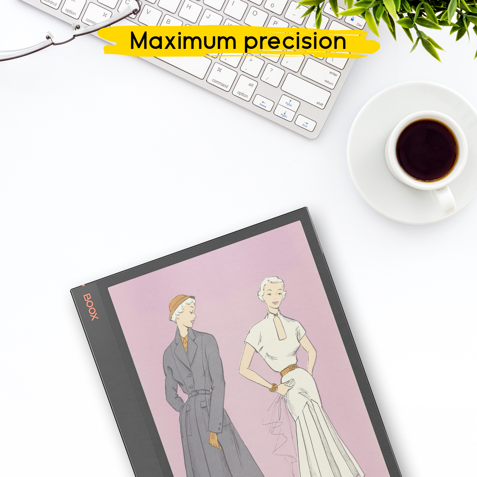 Un cuaderno muestra dos ilustraciones de moda de mujeres con ropa vintage.