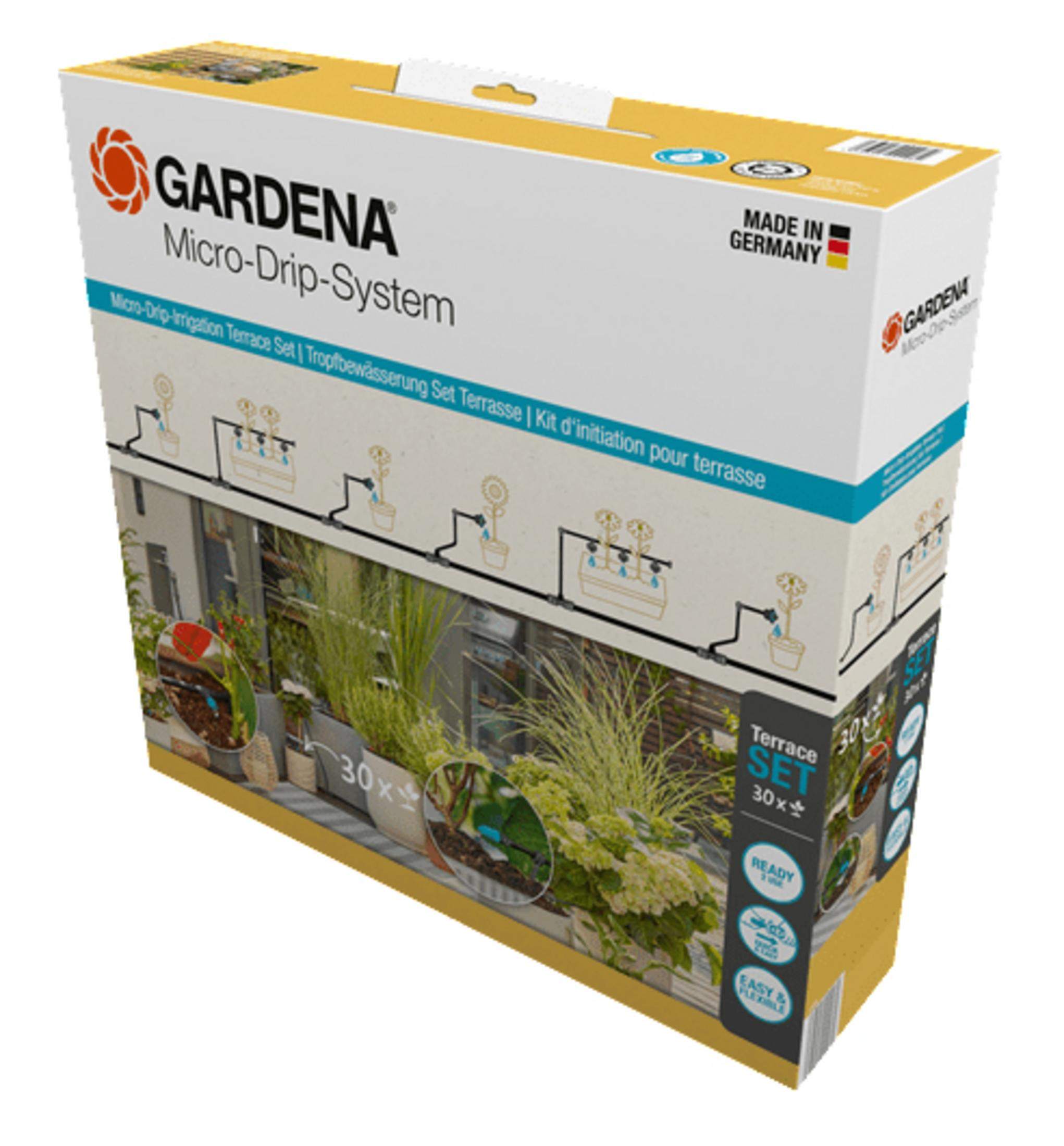 Kit irrigazione GARDENA Micro-Drip-System per terrazzo, Made in Germany.