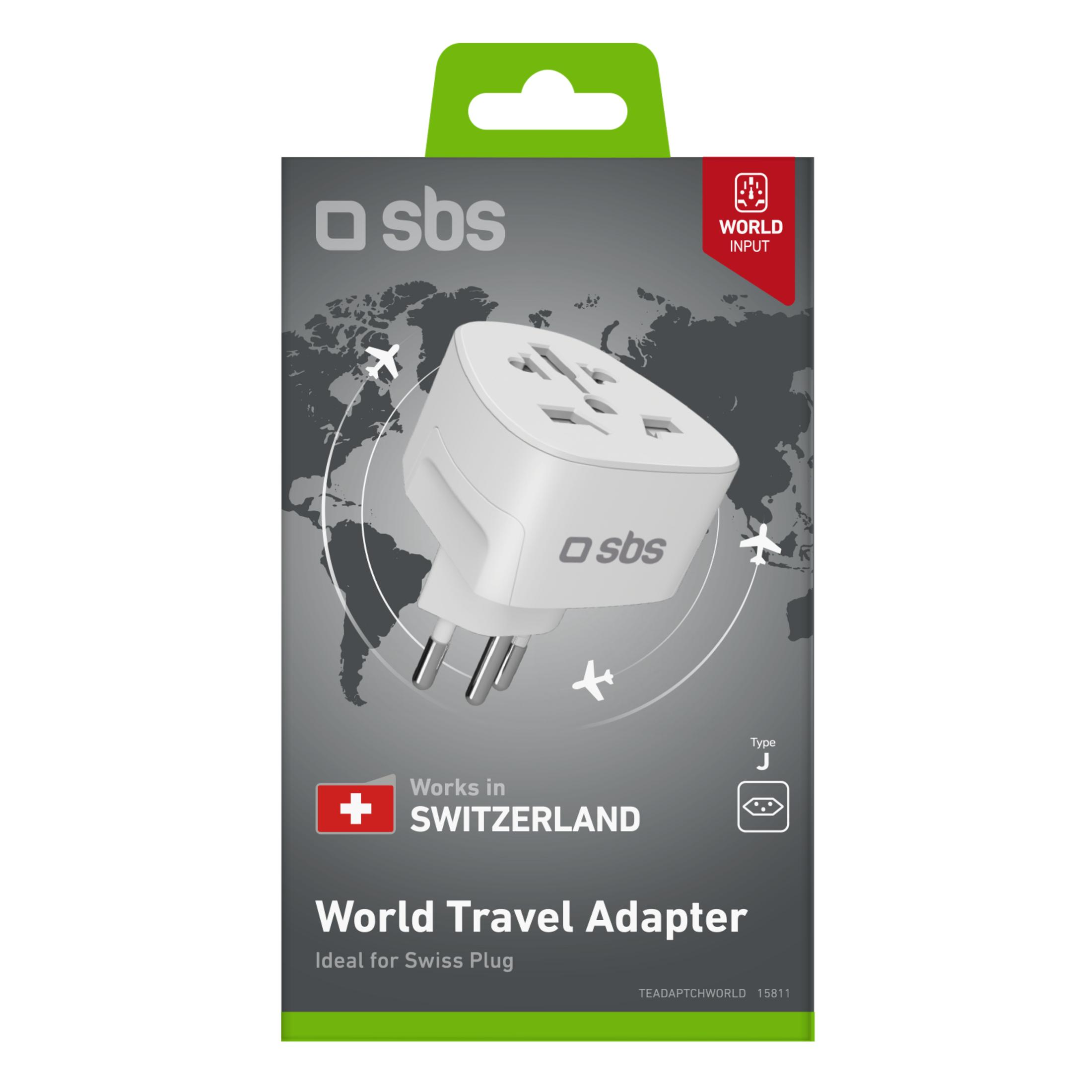 Un adaptador de viaje mundial blanco SBS diseñado para Suiza.
