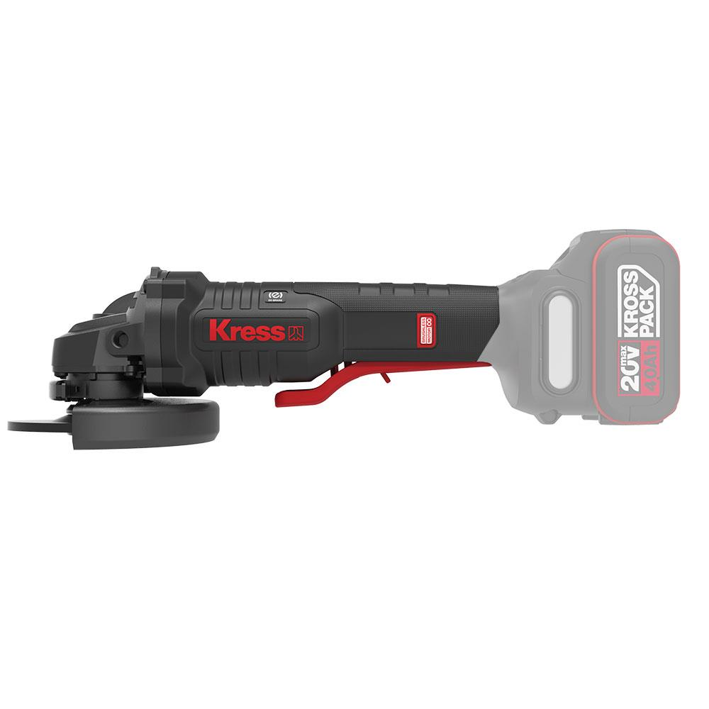 Kırmızı tetikli siyah Kress avcılık taşlama makinesi ve 20V Kross Pack pil.
