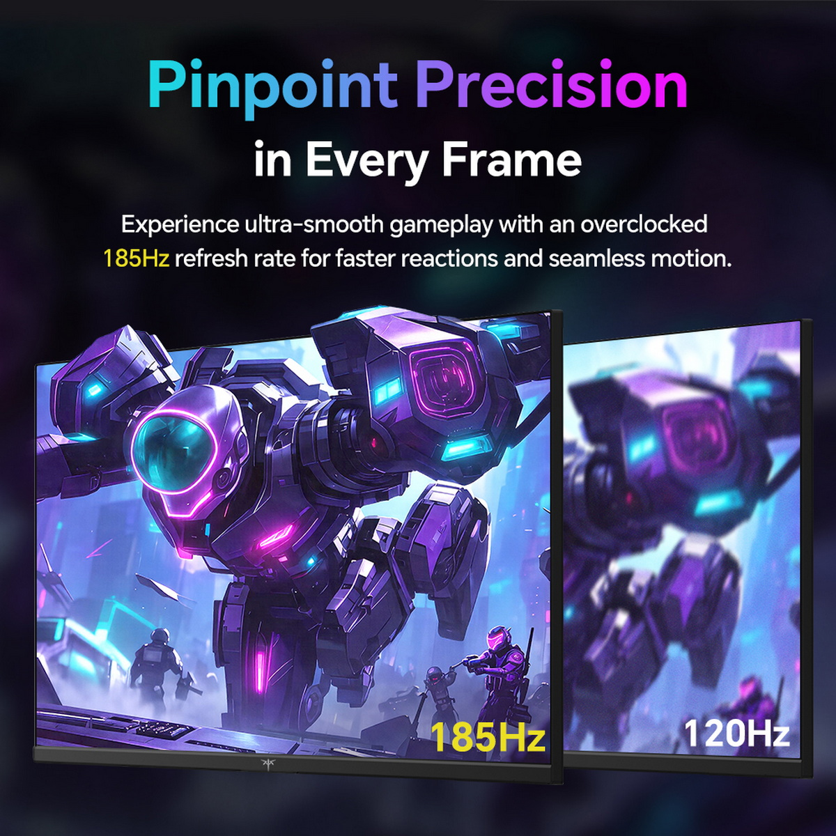 Ein Roboter mit 185 Hz neben einem unscharfen Roboter mit 120 Hz.