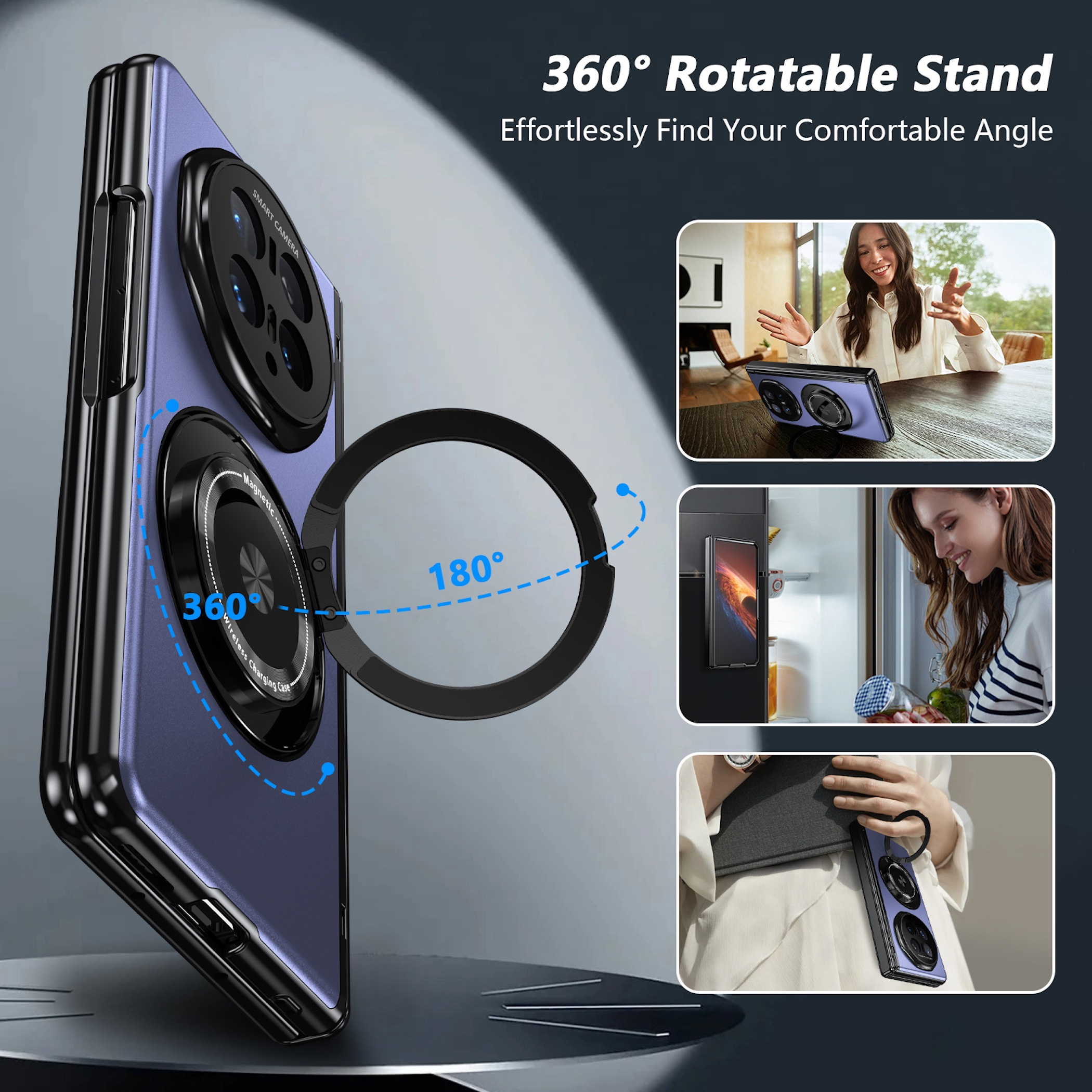 Lila Handyhülle mit 360° drehbarem Ständer, auch magnetisch.