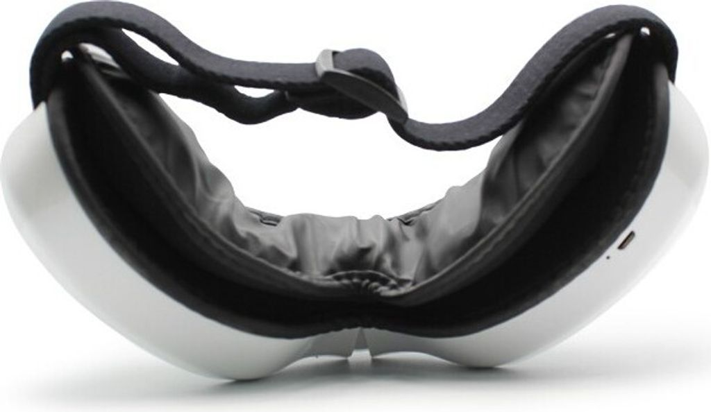 Weiße VR-Brille mit schwarzem Stofffutter und verstellbarem Kopfbügel.