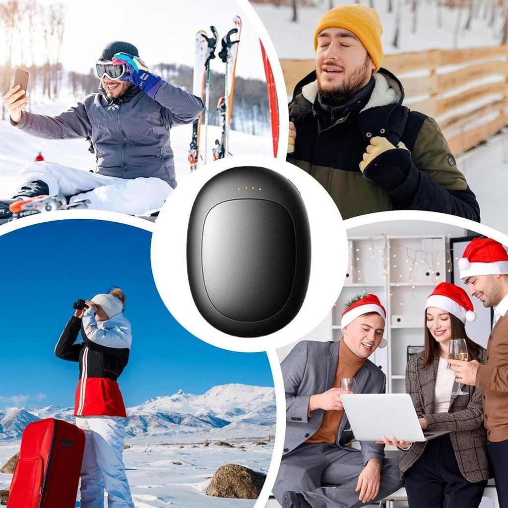Collage: Skifahrer, Mann im Schnee, Gerät, Leute auf Party. Winter- und Feiertagsthemen.