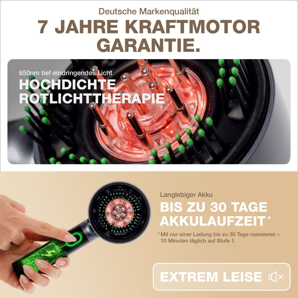 Haartrockner mit Rotlichttherapie und langer Akkulaufzeit. Deutsche Markenqualität.