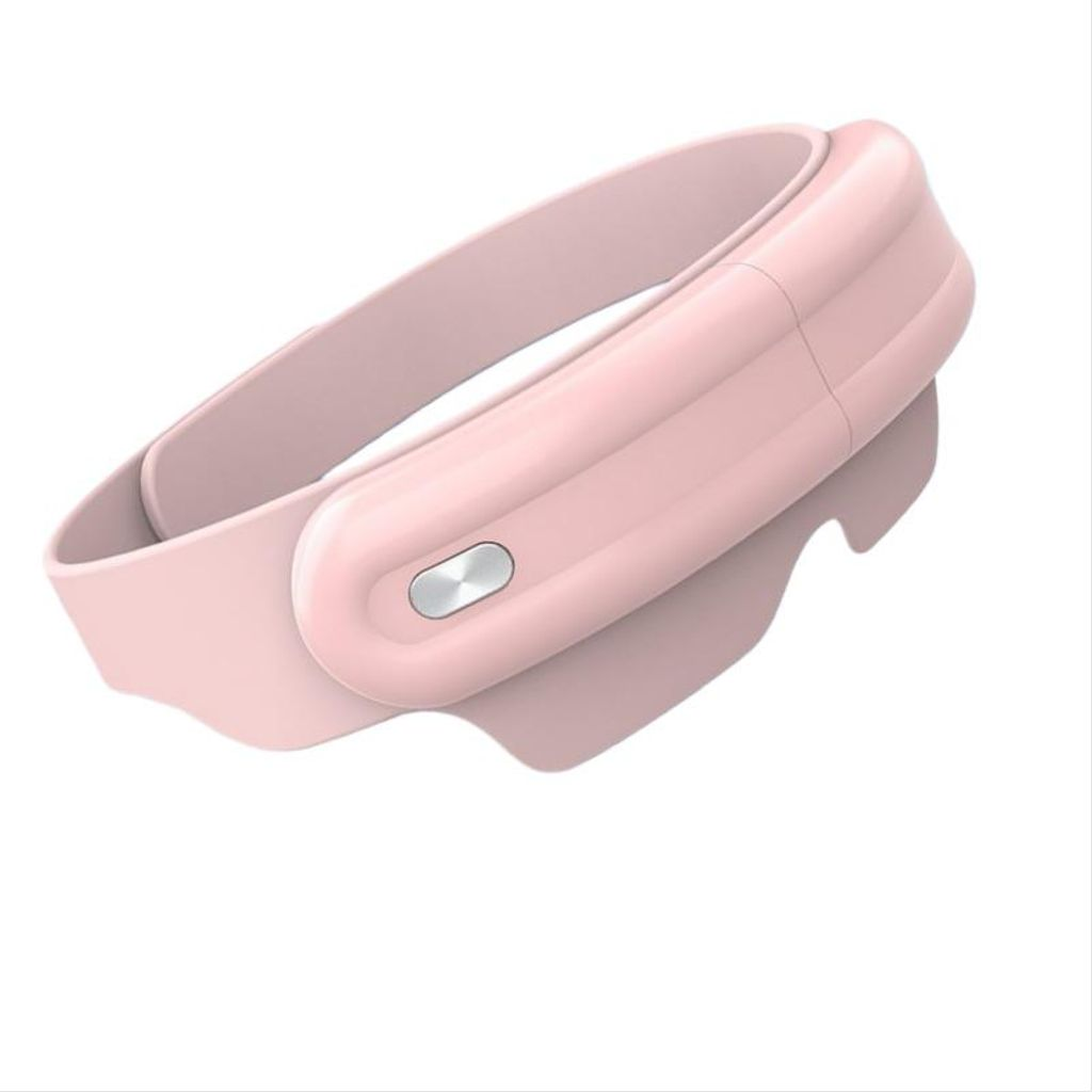 Ein rosafarbener Nackenmassagegerät mit einem silbernen Knopf auf weißem Hintergrund.