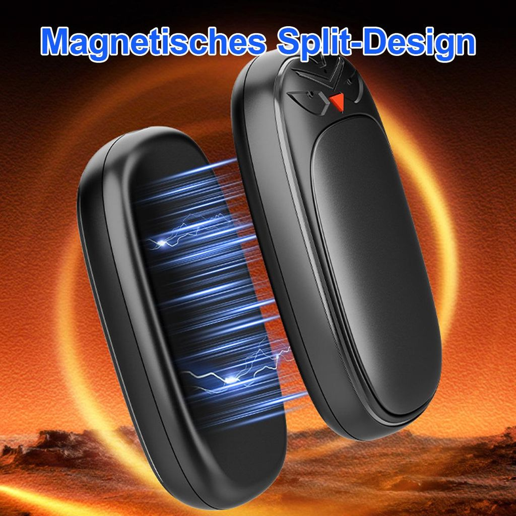Zwei schwarze, magnetische Split-Design-Objekte mit blauen Energielinien dazwischen.
