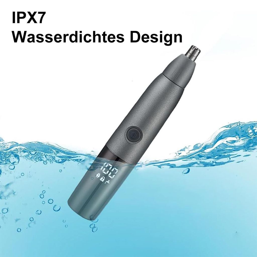 Grauer Nasentrimmer mit digitaler Anzeige taucht in Wasser ein.